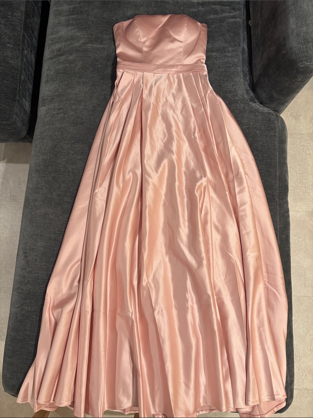 SHEIN Blush Pink Strapless Satin Prom Dress